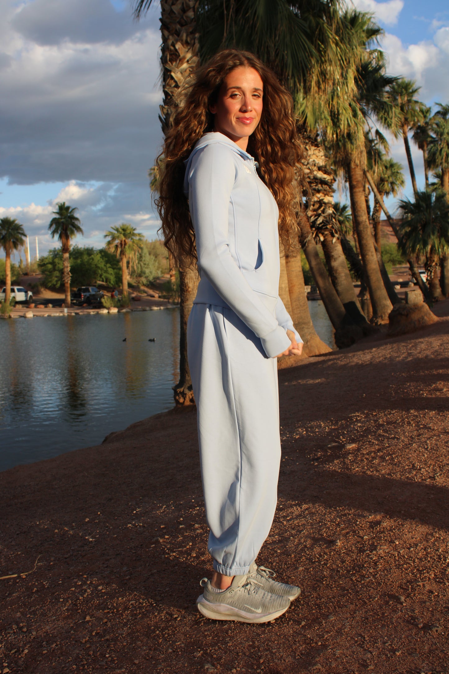 Zipped Sweat Pants: Sky Blue