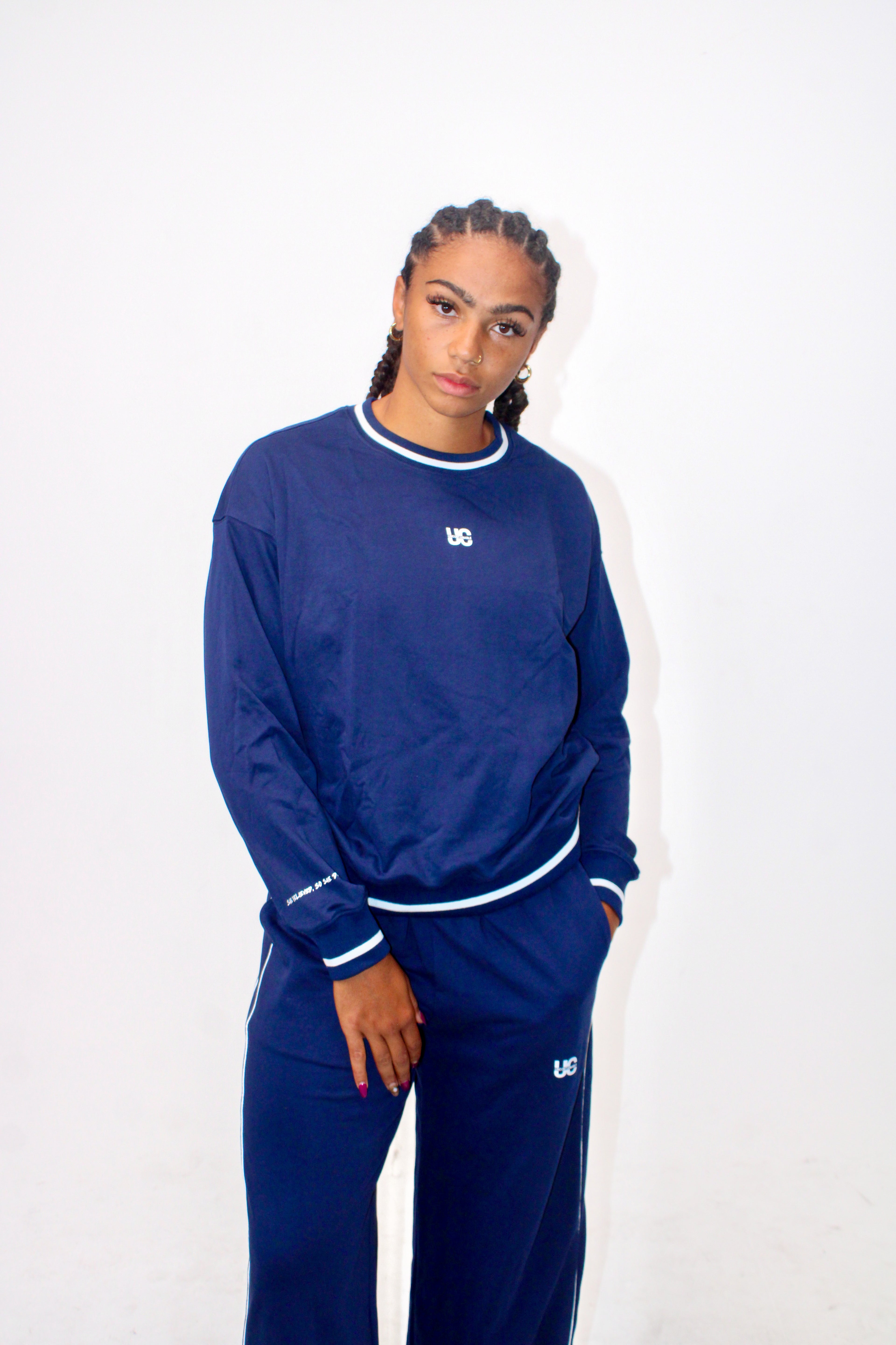 She Believed Wide-legged Sweatpants: Navy Blue PREORDER