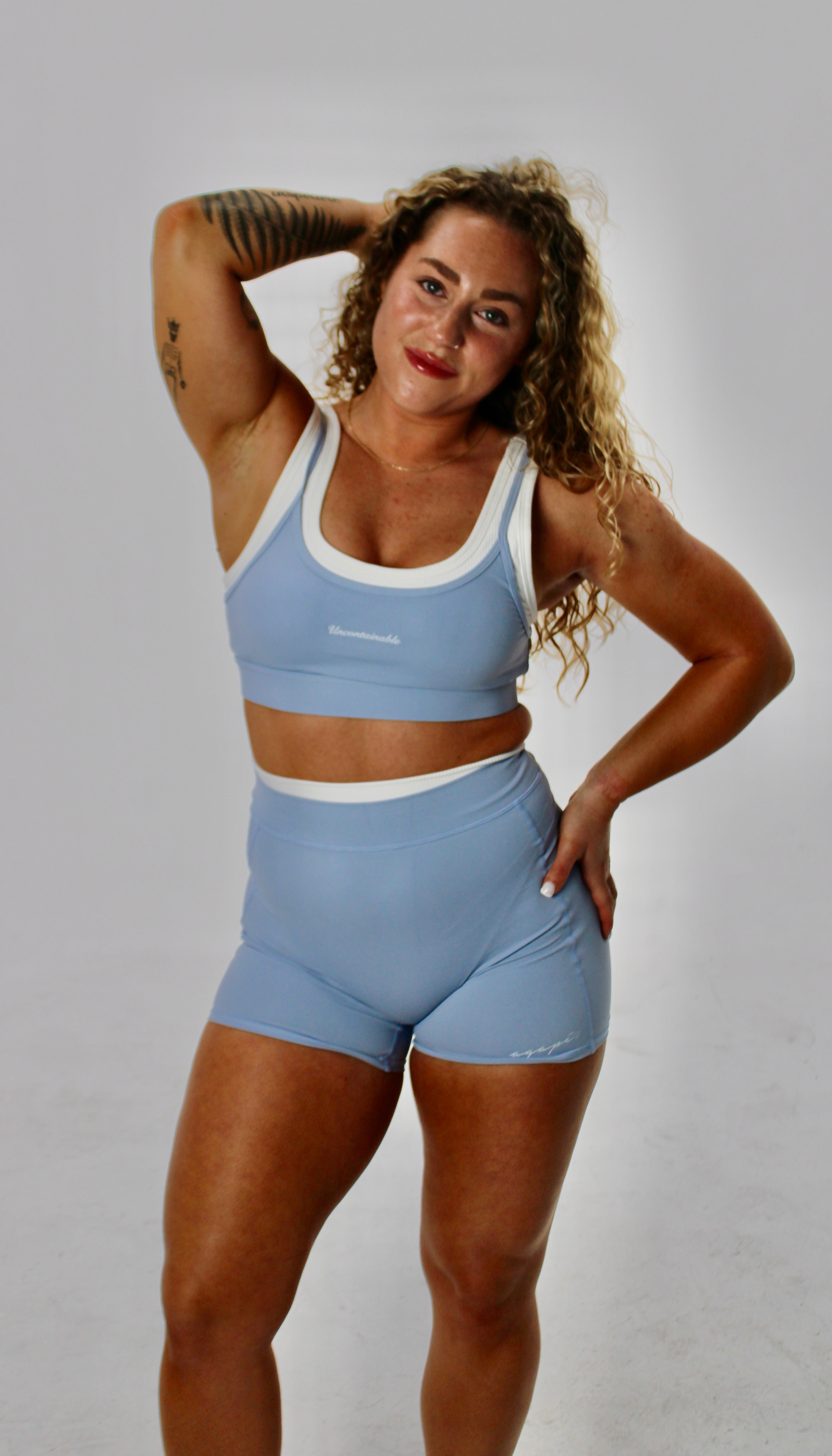 AGAPE Layered Sports Bra – POWDER BLUE