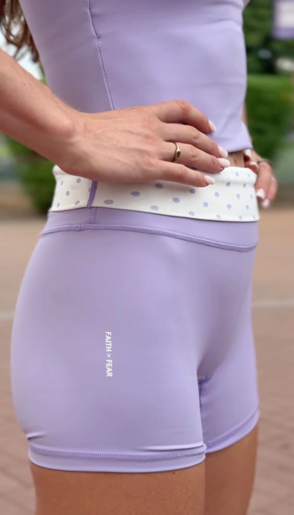 Lavender Lopes set with polka dot waistband