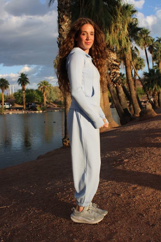 Zipped Sweat Pants: Sky Blue - UncontainableUSA